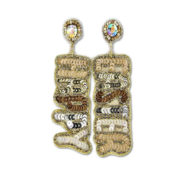 Happy Easter Sequin Seed Beaded Rhinestone Sparkle Neutral Shades Earrings NEW - Picture 3 of 5